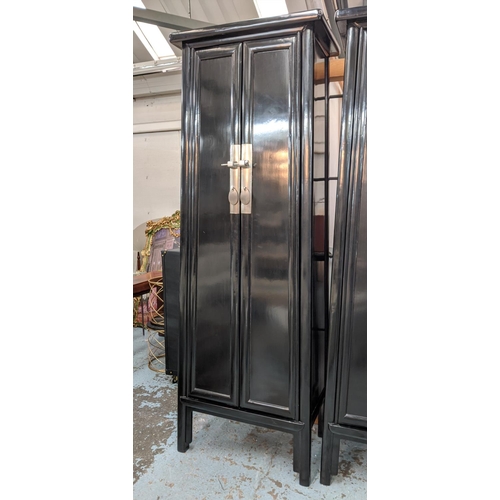 336 - CABINET, 83cm x 23cm H x 51cm, Chinese style, black finish.