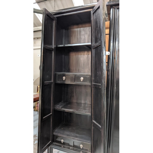 336 - CABINET, 83cm x 23cm H x 51cm, Chinese style, black finish.