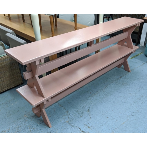 337 - BENCHES, a pair, each 210cm L x 36cm D x 37cm H, Bespoke made, in a painted finish.