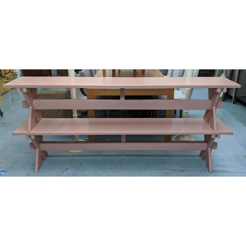 337 - BENCHES, a pair, each 210cm L x 36cm D x 37cm H, Bespoke made, in a painted finish.