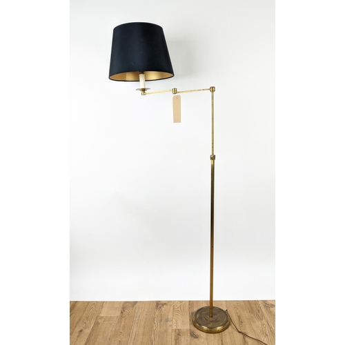 379 - FLOOR READING LAMP, 164cm high, gilt metal adjustable, with shade.