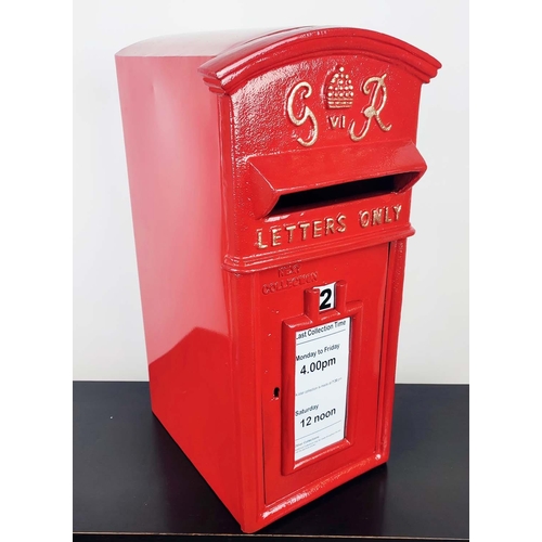 387 - REPRODUCTION GEORGIAN STYLE POST BOX, painted metal lockable with two keys, keys in office, 27.5cm W... 