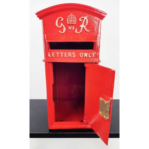 387 - REPRODUCTION GEORGIAN STYLE POST BOX, painted metal lockable with two keys, keys in office, 27.5cm W... 