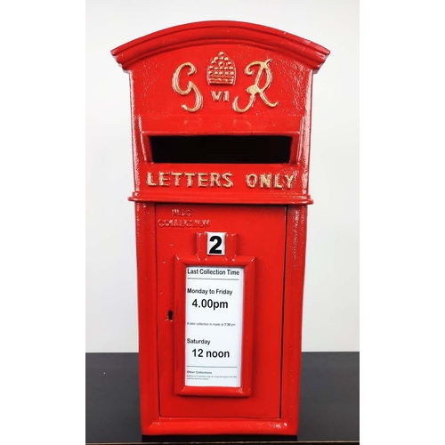 387 - REPRODUCTION GEORGIAN STYLE POST BOX, painted metal lockable with two keys, keys in office, 27.5cm W... 