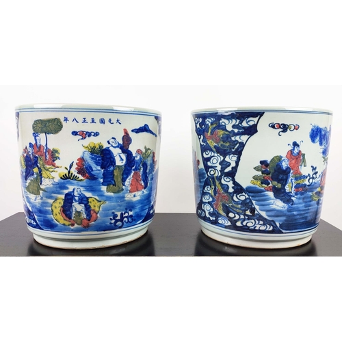 394 - PLANTERS, a pair, Chinese style glazed ceramic, 34cm diam x 30cm. (2)