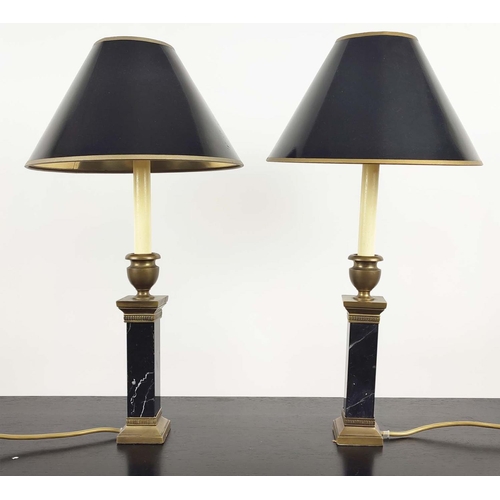 404 - TABLE LAMPS, a pair, candle stick form, with shades, 52cm H approx. (2)