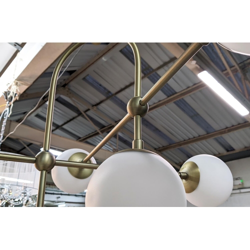 441 - CEILING LIGHT, 1950's Italian style, gilt metal, six branch, glass ball shades, 115cm drop.