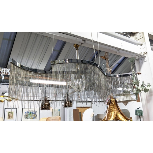 445 - CEILING PENDANT LIGHT, abstract design with tasseled detail, 180cm drop approx.