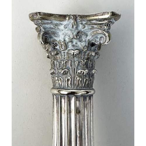 157 - CANDLESTICKS, a pair, silver plated by Richard Hodd and Son of Corinthian column form with stepped p... 