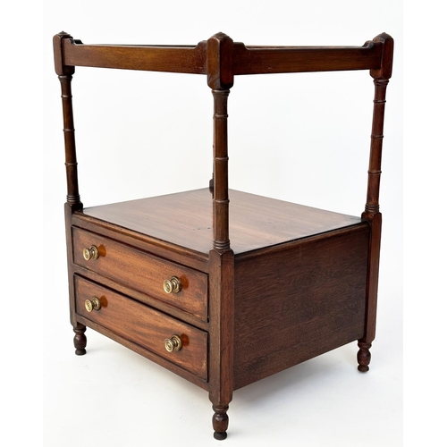 164 - LAMP TABLES, a pair, George III design figured mahogany each with galleried tops, undertier and two ... 