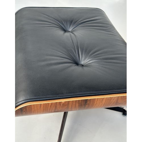 288 - AFTER EAMES LOUNGER AND OTTOMAN, after Charles and Ray Eames buttoned black leather with ottoman sto... 