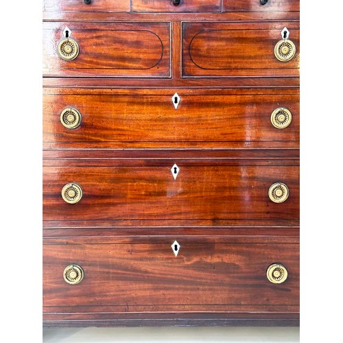 141 - SCOTTISH HALL CHEST, early 19th century figured mahogany of adapted shallow proportions with real an... 