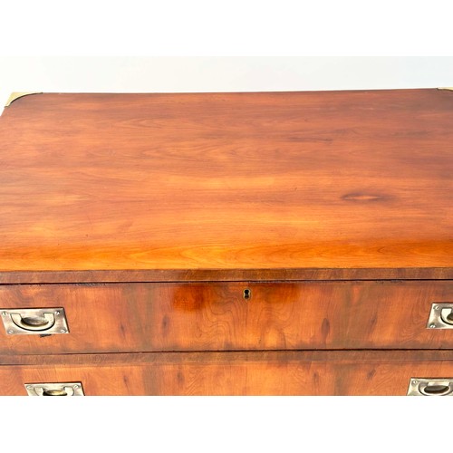 146 - CAMPAIGN STYLE CHEST, yewwood and brass bound with five long graduated drawers, 76cm W x 84cm H x 43... 