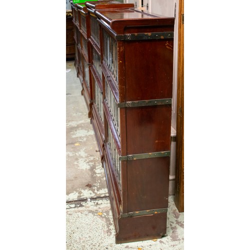 220 - GLOBE WERNICKE BOOKCASES, a near pair, circa 1900 mahogany, each in sections with three leaded glaze... 