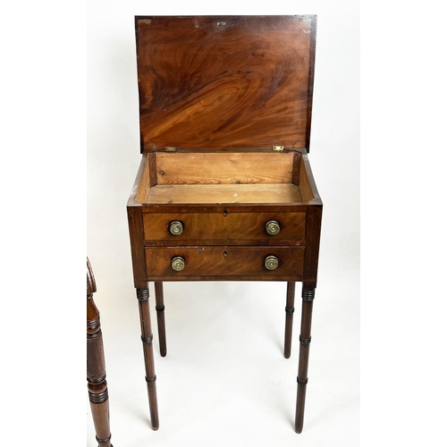 122 - WORK TABLE, circa 1825, mahogany lidded top with dummy drawer front and single drawer below raised o... 