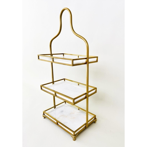 454 - ETAGERE, 1960's French style, 85cm high, 41cm wide, 25cm deep, three-tier form, marble and gilt meta... 