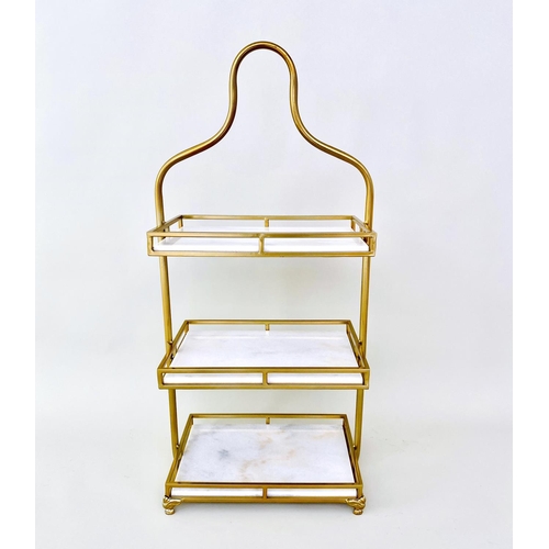 454 - ETAGERE, 1960's French style, 85cm high, 41cm wide, 25cm deep, three-tier form, marble and gilt meta... 