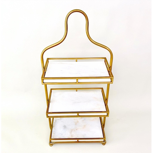 454 - ETAGERE, 1960's French style, 85cm high, 41cm wide, 25cm deep, three-tier form, marble and gilt meta... 