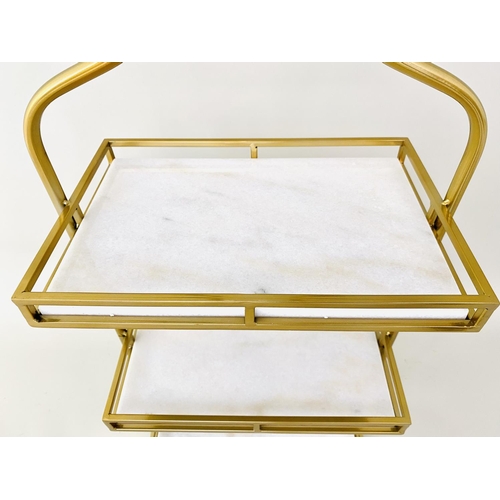 454 - ETAGERE, 1960's French style, 85cm high, 41cm wide, 25cm deep, three-tier form, marble and gilt meta... 