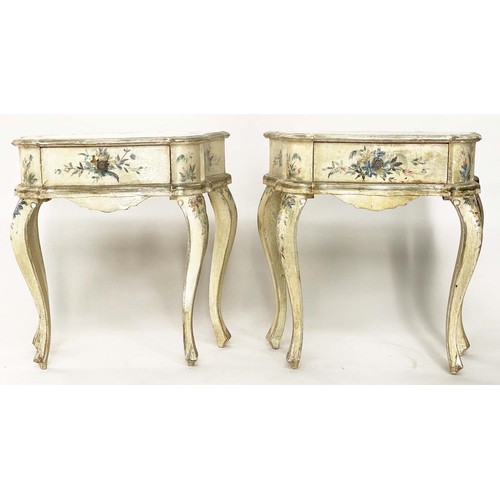 317 - VENETIAN COMMODES, a pair, early 20th century North Italian, Venice, parcel gilt and hand painted wi... 