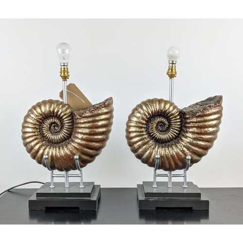 458 - TABLE LAMPS, a pair, faux ammonite form, 45cm H. (2)