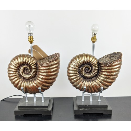 458 - TABLE LAMPS, a pair, faux ammonite form, 45cm H. (2)