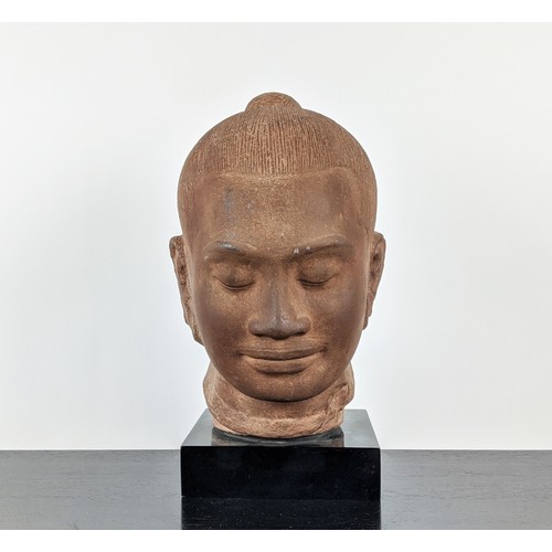 459 - CHINESE WARRIOR STYLE BUST ON STAND, 53cm H.