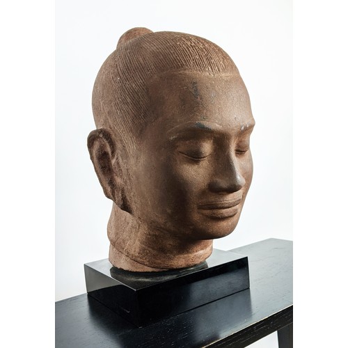 459 - CHINESE WARRIOR STYLE BUST ON STAND, 53cm H.