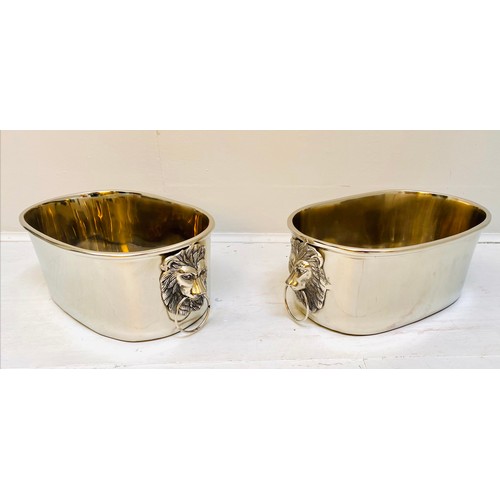 446 - CHAMPAGNE BATHS, a pair, 16cm high, 45cm wide, 26cm deep, lion head ring handles, polish metal. (2)