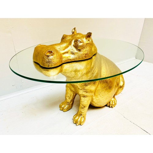 447 - HIPPOPOTAMUS LOW TABLE, 65cm x 50cm x 45cm, gilt finish to body, glass top.