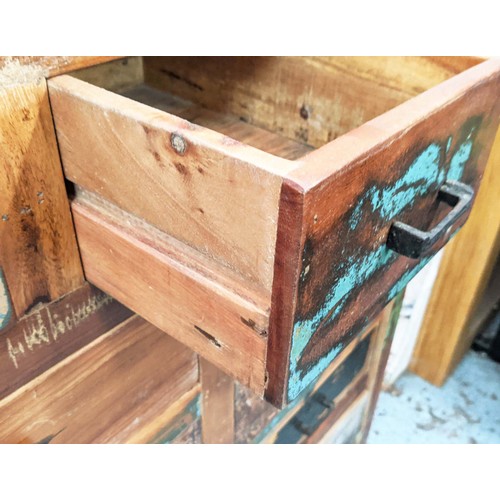 338 - CHEST OF DRAWERS, two differing, each with an aged finish, one with vintage style lettering, 100cm x... 