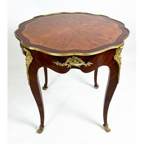 469 - CENTRE TABLE, 79cm H x 82cm, Louis XV style walnut, parquetry and brass mounted with shaped circular... 