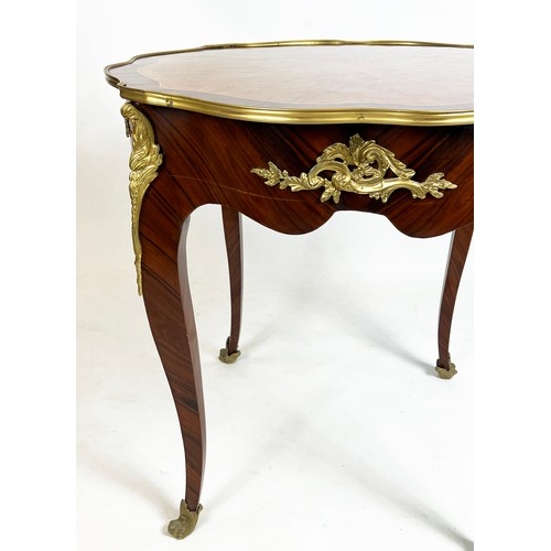 469 - CENTRE TABLE, 79cm H x 82cm, Louis XV style walnut, parquetry and brass mounted with shaped circular... 