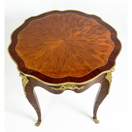 469 - CENTRE TABLE, 79cm H x 82cm, Louis XV style walnut, parquetry and brass mounted with shaped circular... 