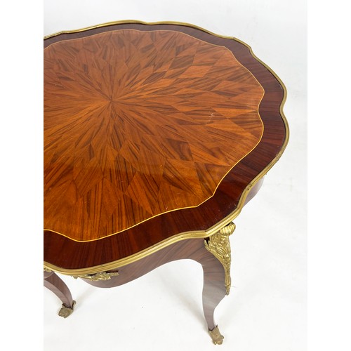 469 - CENTRE TABLE, 79cm H x 82cm, Louis XV style walnut, parquetry and brass mounted with shaped circular... 