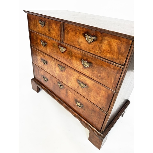 162 - CHEST, early 18th century English Queen Anne figured walnut and crossbanded with two short and three... 