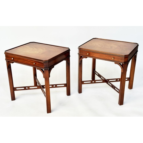 172 - LAMP TABLES, a pair, George III design figured mahogany each rectangular galleried with frieze drawe... 