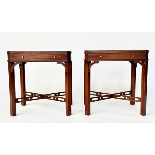 172 - LAMP TABLES, a pair, George III design figured mahogany each rectangular galleried with frieze drawe... 