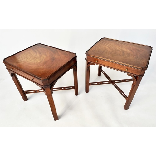 172 - LAMP TABLES, a pair, George III design figured mahogany each rectangular galleried with frieze drawe... 