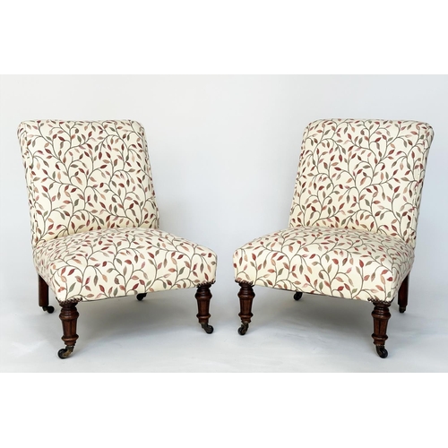 173 - SLIPPER CHAIRS, a pair, Victorian walnut with foliate weave upholstery and turned tapering front sup... 