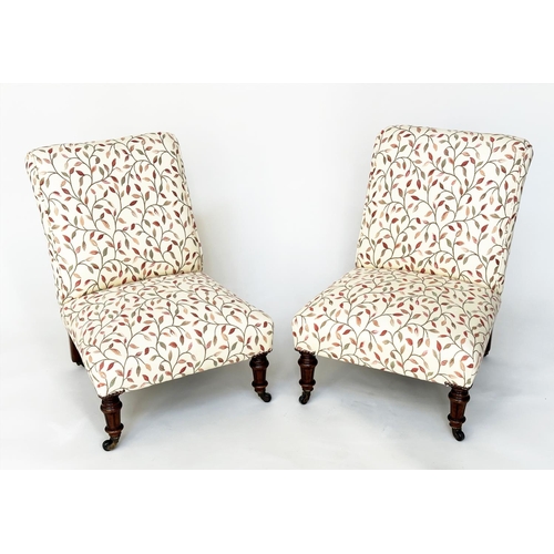 173 - SLIPPER CHAIRS, a pair, Victorian walnut with foliate weave upholstery and turned tapering front sup... 