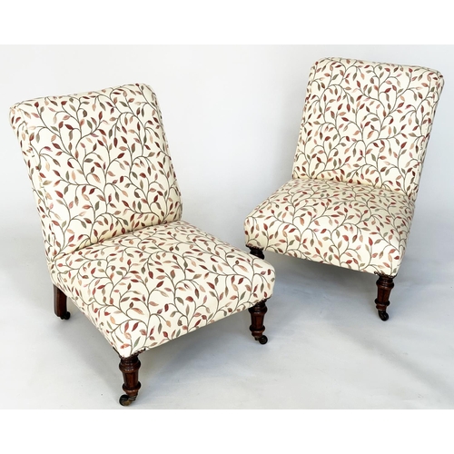 173 - SLIPPER CHAIRS, a pair, Victorian walnut with foliate weave upholstery and turned tapering front sup... 