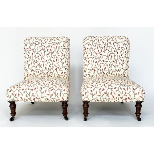 173 - SLIPPER CHAIRS, a pair, Victorian walnut with foliate weave upholstery and turned tapering front sup... 