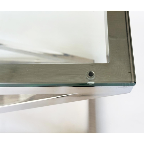 295 - CONSOLE TABLE BY EICHHOLTZ, rectangular 12mm plate glass, on 'X' chrome support, 150cm W x 40cm D x ... 