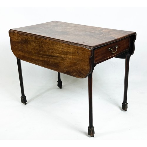 218 - PEMBROKE TABLE, 72cm H x 54cm x 90cm D, 99cm open, George III mahogany with single drawer on brass c... 