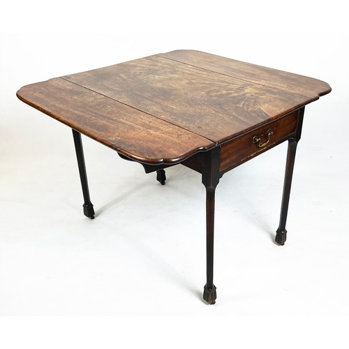 218 - PEMBROKE TABLE, 72cm H x 54cm x 90cm D, 99cm open, George III mahogany with single drawer on brass c... 