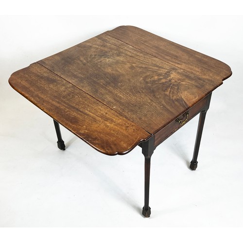 218 - PEMBROKE TABLE, 72cm H x 54cm x 90cm D, 99cm open, George III mahogany with single drawer on brass c... 