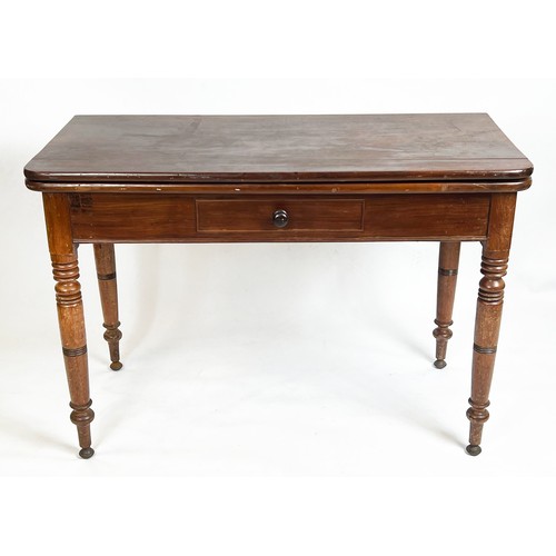 228 - TEA TABLE, 79cm H x 115cm W x 34cm D, early Victorian mahogany with foldover top and dummy drawer fr... 