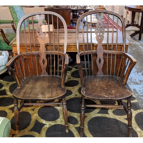 110 - WINDSOR ARMCHAIRS, a pair, circa 1900, elm, ash and beechwood, each 56cm W x 111cm H. (2)