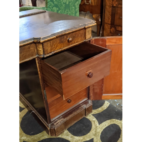 114 - PEDESTAL DESK, 68cm D x 79cm H x 138cm W, Victorian birds eye maple of inverted breakfront form, wit... 